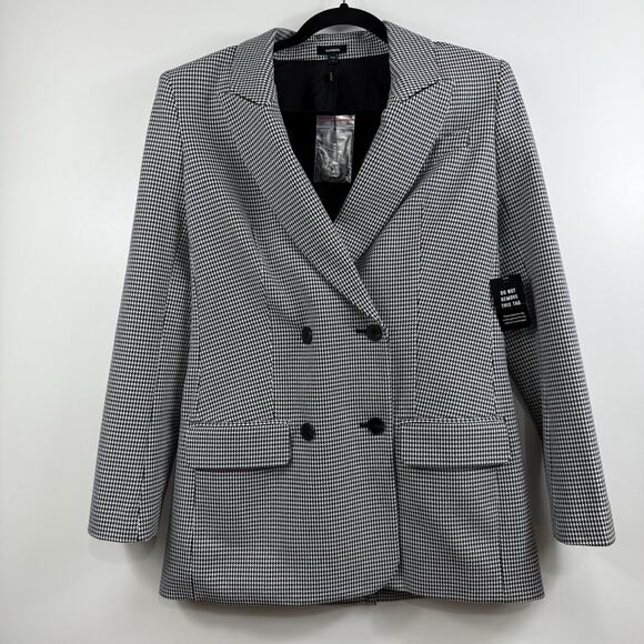 Express New Black White Houndstooth Blazer Small Double Breasted Academia Office - Picture 11 of 13